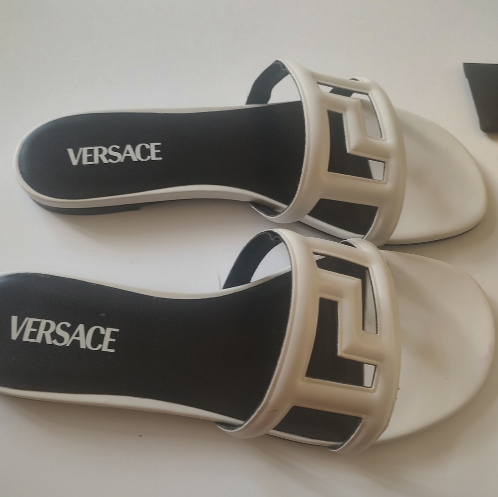 White Versace slides size 10.5